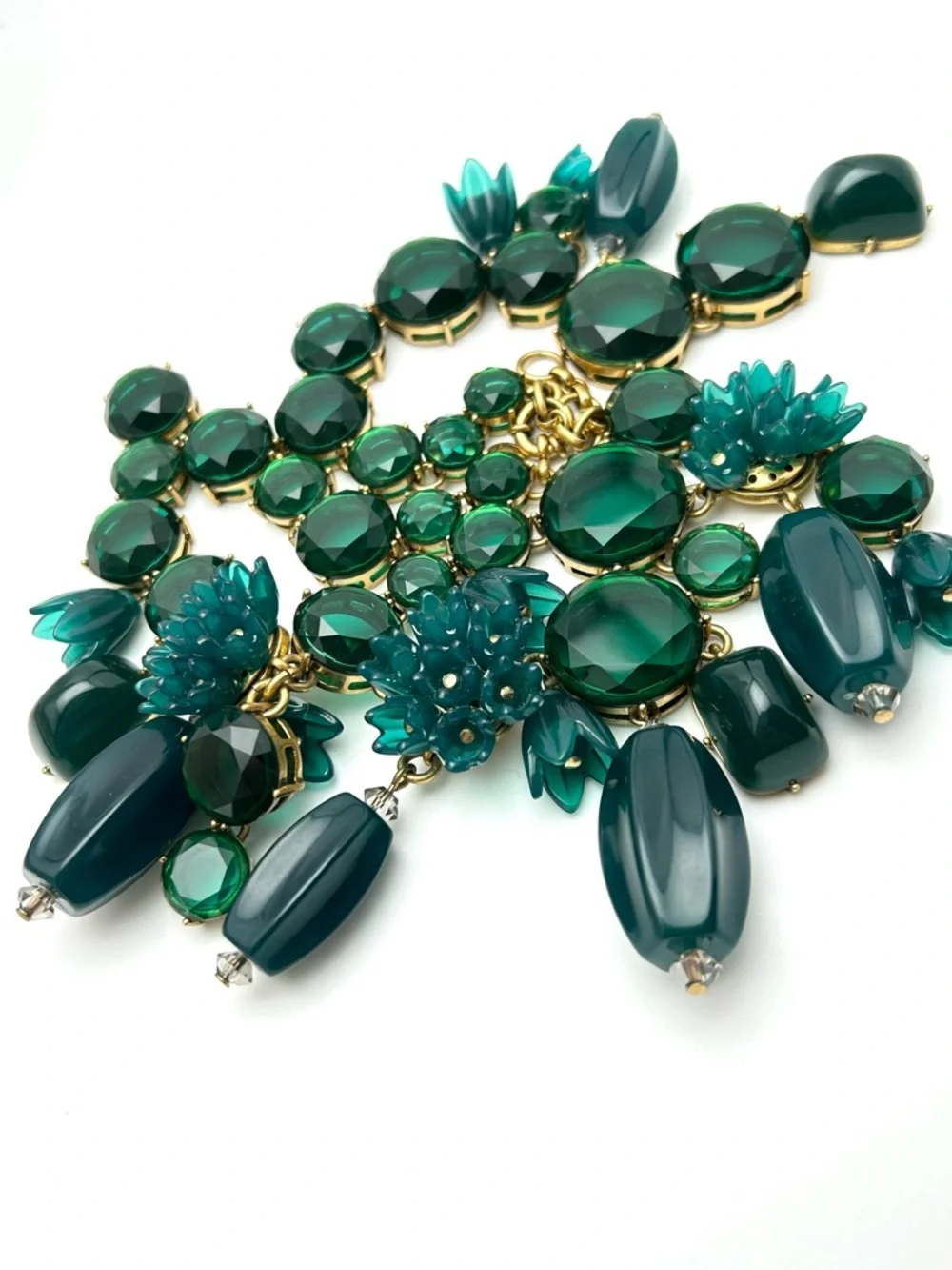 J. Crew Emerald Green Floral Jeweled and Beaded Necklace